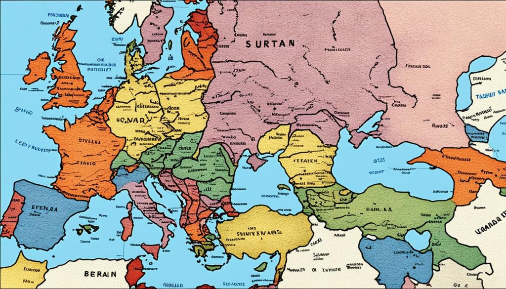 แผนที่แสดงการแบ่งพรมแดนของยุโรปหลังสงครามโลกครั้งที่สอง
